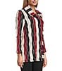 Multiples Jacquard Knit Textured Wavy Stripe Print Collar Neck 3/4 Sleeve Top, Color:Crimson - Image 3