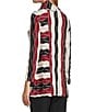 Multiples Jacquard Knit Textured Wavy Stripe Print Collar Neck 3/4 Sleeve Top, Color:Crimson - Image 4