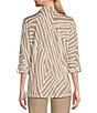 Color:Stone - Image 2 - Jacquard Knit Zebra Print Point Collar Long Roll-Tab Sleeve Button-Front Shirt