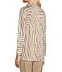 Color:Stone - Image 5 - Jacquard Knit Zebra Print Point Collar Long Roll-Tab Sleeve Button-Front Shirt