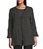 Multiples Knit 3/4 Flounce Sleeve Long Cardigan Matching Shell Set, Color:Heather Grey - Image 1