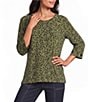 Multiples Knit Dotted Print Scoop Neck 3/4 Sleeve Top - Image 1