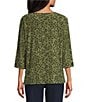 Multiples Knit Dotted Print Scoop Neck 3/4 Sleeve Top - Image 2