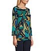 Multiples Knit Geometric Print Scoop Neck 3/4 Sleeve Top, Color:Abstract Multi - Image 3
