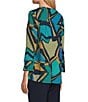 Multiples Knit Geometric Print Scoop Neck 3/4 Sleeve Top, Color:Abstract Multi - Image 4