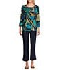 Multiples Knit Geometric Print Scoop Neck 3/4 Sleeve Top, Color:Abstract Multi - Image 5