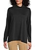 Multiples Knit Mock Neck Long Sleeve Popover Top, Color:Black - Image 1