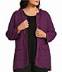 Multiples Knit Plus Size Textured Knit Novelty Open Front 3/4 Sleeve Fringe Trim Open Front Jacket - Image 1