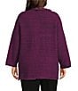 Multiples Knit Plus Size Textured Knit Novelty Open Front 3/4 Sleeve Fringe Trim Open Front Jacket - Image 2