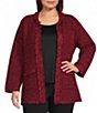 Multiples Plus Size Textured Knit Novelty Open Front 3/4 Sleeve Fringe Trim Open Front Jacket - Image 1
