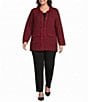 Multiples Plus Size Textured Knit Novelty Open Front 3/4 Sleeve Fringe Trim Open Front Jacket - Image 3