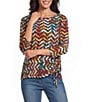 Multiples Knit Print Scoop Neck 3/4 Sleeve Top - Image 1