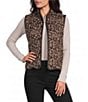 Multiples Knit Quilted Animal Print Stand Collar Sleeveless Snap Front Reversible Vest - Image 1