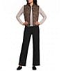 Multiples Knit Quilted Animal Print Stand Collar Sleeveless Snap Front Reversible Vest - Image 5