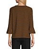 Multiples Knit Stripe Boat Neck 3/4 Sleeve Pullover Top - Image 2