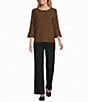 Multiples Knit Stripe Boat Neck 3/4 Sleeve Pullover Top - Image 3