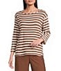 Multiples Knit Stripe Wide Neck 3/4 Sleeve Drop Shoulders Top - Image 1