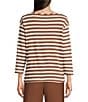 Multiples Knit Stripe Wide Neck 3/4 Sleeve Drop Shoulders Top - Image 2