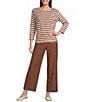 Multiples Knit Stripe Wide Neck 3/4 Sleeve Drop Shoulders Top - Image 3