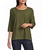 Multiples Knit Textured Scope Neck 3/4 Sleeve Shoulder Button Top - Image 1