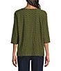 Multiples Knit Textured Scope Neck 3/4 Sleeve Shoulder Button Top - Image 2