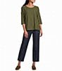Multiples Knit Textured Scope Neck 3/4 Sleeve Shoulder Button Top - Image 3