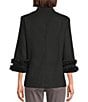 Multiples Linen Blend Georgette Stripe Trim Stand Collar 3/4 Sleeve Open-Front Jacket, Color:Black - Image 2