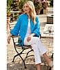 Multiples Linen Blend Georgette Stripe Trim Stand Collar 3/4 Sleeve Open-Front Jacket - Image 5