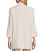 Color:White - Image 2 - Linen-Blend Stand Collar 3/4 Sleeve Double Button Jacket