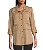 Multiples Lyocell Twill Point Collar Long Roll-Tab Sleeve Button-Front Fringed Shirt, Color:Tan - Image 1
