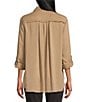 Multiples Lyocell Twill Point Collar Long Roll-Tab Sleeve Button-Front Fringed Shirt, Color:Tan - Image 2