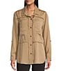 Multiples Lyocell Twill Point Collar Long Roll-Tab Sleeve Button-Front Fringed Shirt, Color:Tan - Image 3