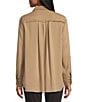 Multiples Lyocell Twill Point Collar Long Roll-Tab Sleeve Button-Front Fringed Shirt, Color:Tan - Image 4