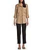 Multiples Lyocell Twill Point Collar Long Roll-Tab Sleeve Button-Front Fringed Shirt, Color:Tan - Image 5