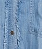 Multiples Lyocell Twill Point Collar Long Roll-Tab Sleeve Button-Front Fringed Shirt, Color:Light Indigo - Image 5