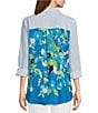 Color:Multi - Image 2 - Mixed Print Crinkle Point Collar Long Roll-Tab Sleeve Button-Front Shirt