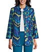 Multiples Multi Print Stand Collar 3/4 Sleeve Button-Front Jacket, Color:Multi - Image 1