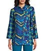 Multiples Multi Print Stand Collar 3/4 Sleeve Button-Front Jacket, Color:Multi - Image 2