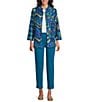 Multiples Multi Print Stand Collar 3/4 Sleeve Button-Front Jacket, Color:Multi - Image 4