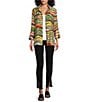 Color:Multi - Image 3 - Multicolor Wave Print Stand Collar 3/4 Flounce Sleeve Button-Front Jacket