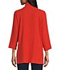 Color:Spice - Image 2 - Petite Size 3/4 Sleeve Button Front Stand Collar Y-Neck Gauze Shirt