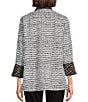 Color:Multi - Image 2 - Petite Size Abstract Dot Print Bark Cloth Wire Collar 3/4 Flounce Sleeve Button-Front Jacket