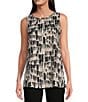 Color:Black/White Print - Image 1 - Petite Size Abstract Print Hatchi Knit Scoop Neck Swing Tank