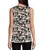 Color:Black/White Print - Image 2 - Petite Size Abstract Print Hatchi Knit Scoop Neck Swing Tank
