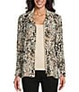 Color:Multi - Image 1 - Petite Size Animal Print Stand Collar Long Roll-Tab Sleeve Snap-Front Jacket