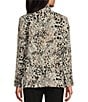 Color:Multi - Image 2 - Petite Size Animal Print Stand Collar Long Roll-Tab Sleeve Snap-Front Jacket