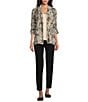 Color:Multi - Image 3 - Petite Size Animal Print Stand Collar Long Roll-Tab Sleeve Snap-Front Jacket