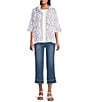 Multiples Petite Size Barkcloth Dot Multi Print Wire Collar 3/4 Sleeve Button-Front Jacket - Image 3