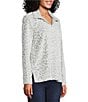 Multiples Petite Size Cheetah Print Johnny Collar Long Sleeve Plush Knit Top, Color:Frost Grey - Image 3