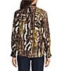 Multiples Petite Size Crinkle Animal Ruffle Collar Shirred Raglan Long Sleeve Button-Front Shirt - Image 2